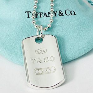 24" Tiffany & Co 1837 Dog ID Tag on Bead Chain Necklace Mens Unisex